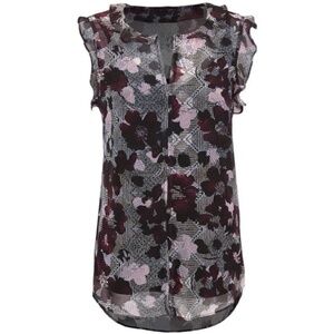 cabi Weaver Blouse, #3618, M, EUC, Black/Plum Floral Print, Sleeveless